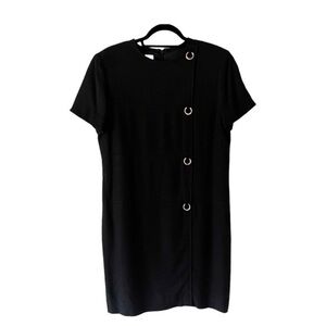 Jones New York Black Asymmetrical Buttoned Mini Dress